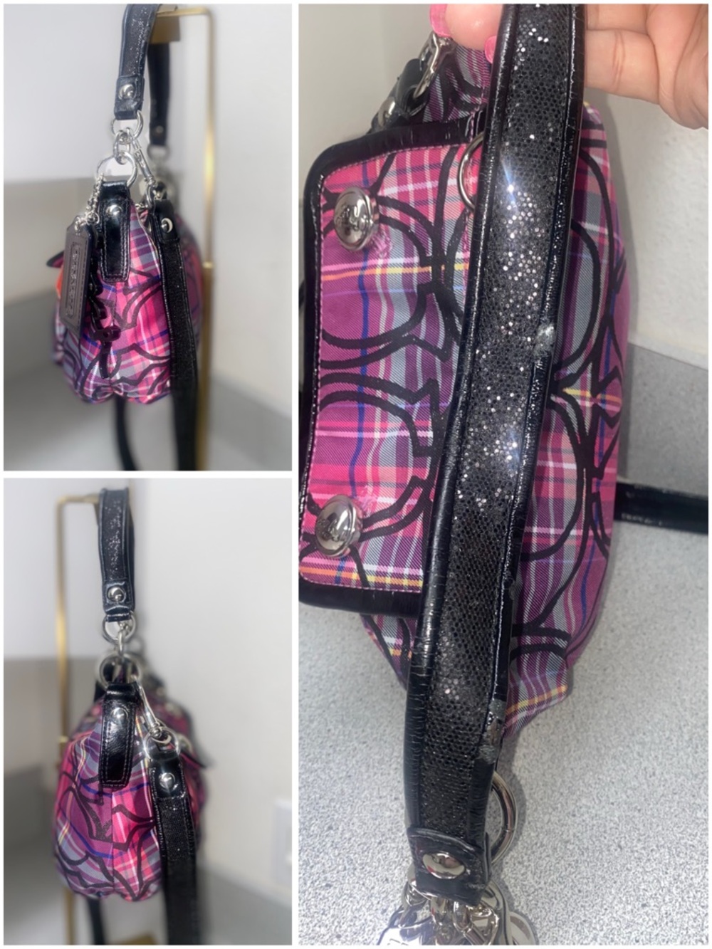 Coach Poppy Pink/Purple/Black Tartan Groovy Shoulder/Crossbody Bag EUC - Picture 7 of 15